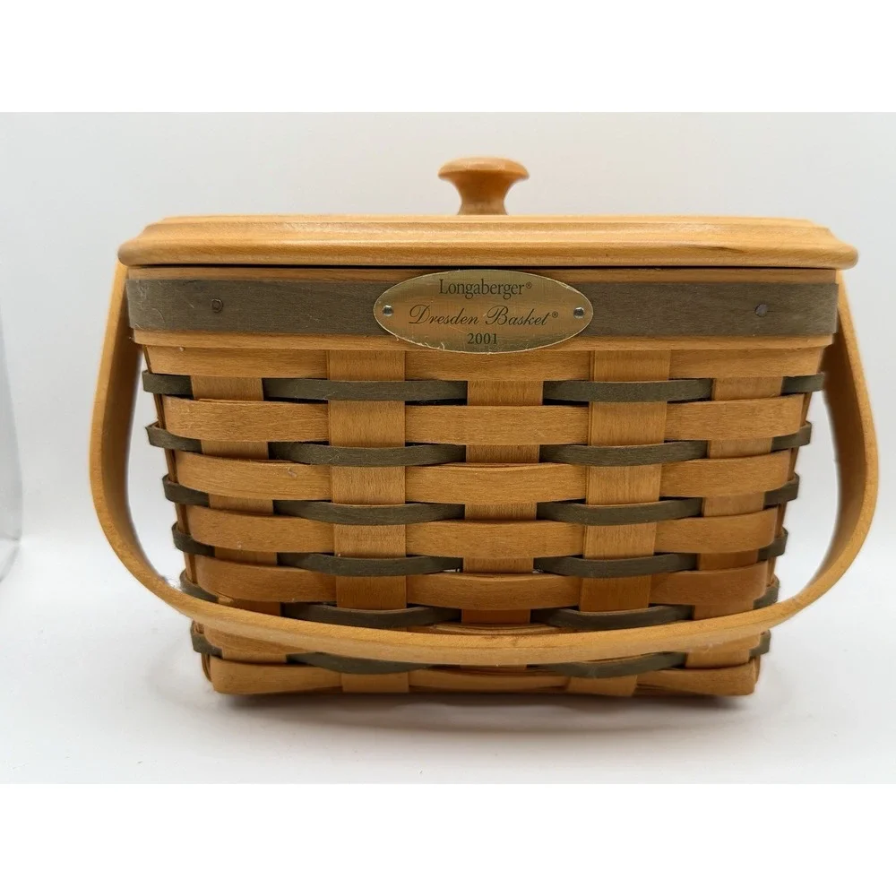 Longaberger Dresden Basket 2001 Hand Painted Lid Plastic Liner Signed
